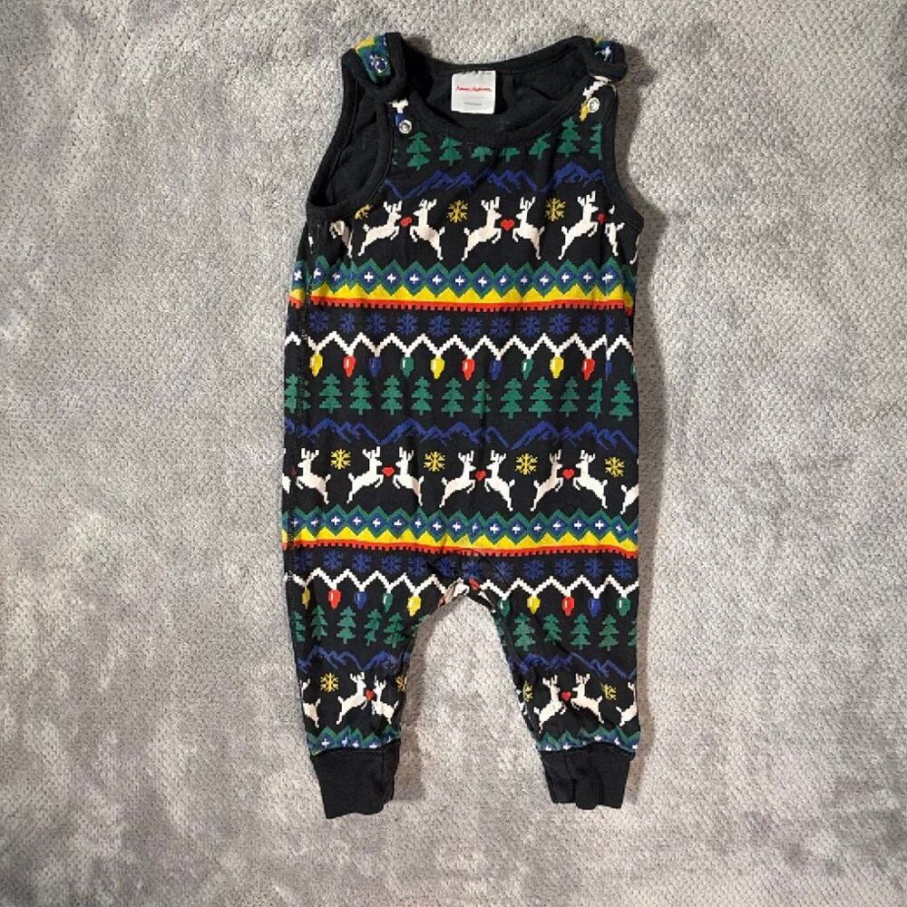 Hanna Andersson Baby Christmas Romper 12-18M 75cm Reindeer Fair Isle Jumpsuit
